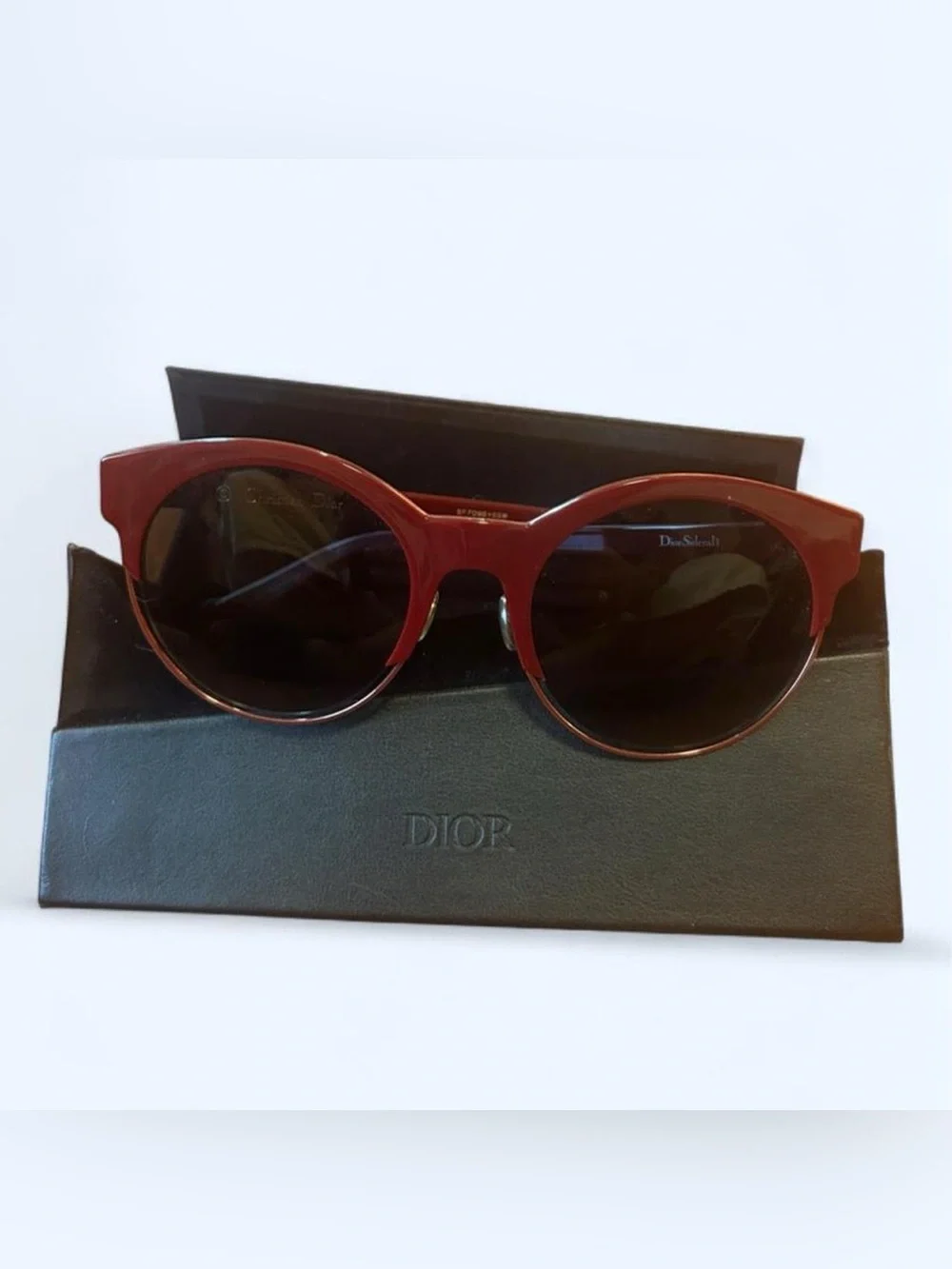 Dior Women's Round Sunglasses in Deep Red with Dark Lenses